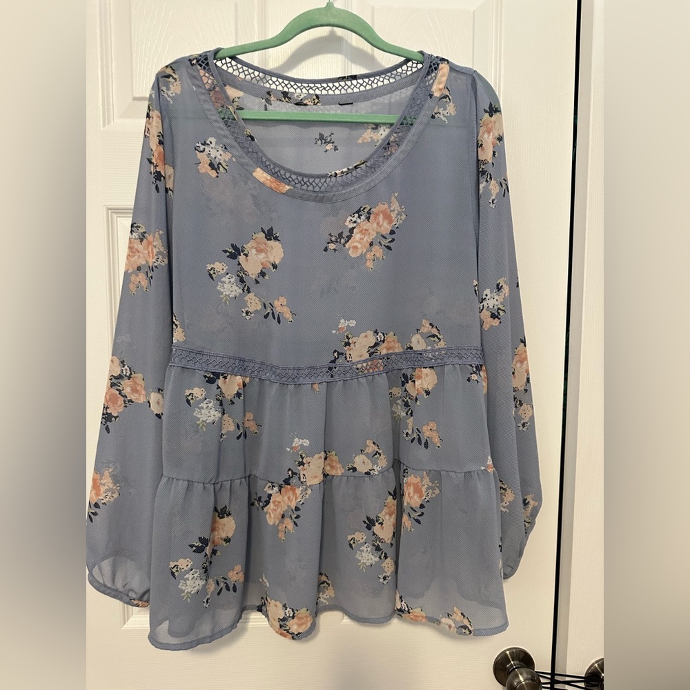 Addition Elle - Floral Blue Chiffon Blouse
